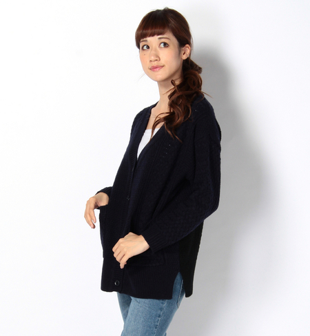 Backカラー切替ケーブルカーデ L/S