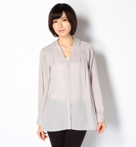 【ナノ・ユニバース/nano・universe】 ビジュー付スキッパーブラウス L/S [送料無料]