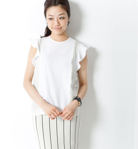 wb:COOLMAX 素材切替ラッフルスリーブブラウス