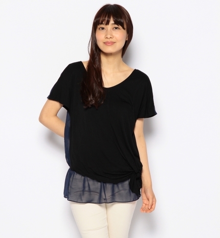 サイドリボン異素材ブラウスS/S