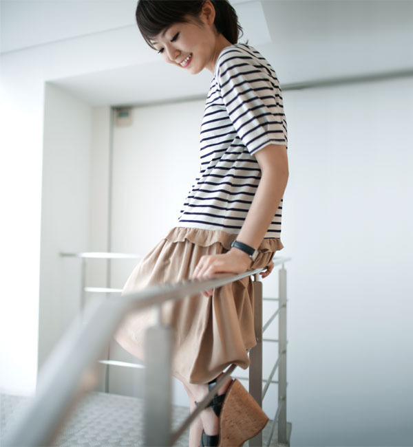 ボーダー切替ドッキングワンピースS/S