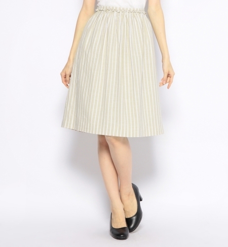 ストライプミディ丈ギャザースカート