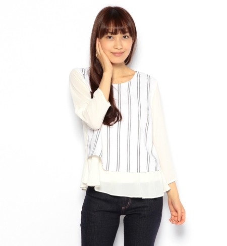 ストライプ重ねブラウスL/S