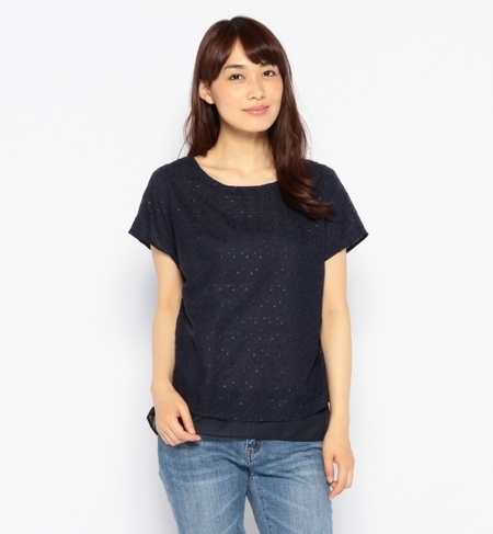 フラワー刺繍レイヤードブラウス
