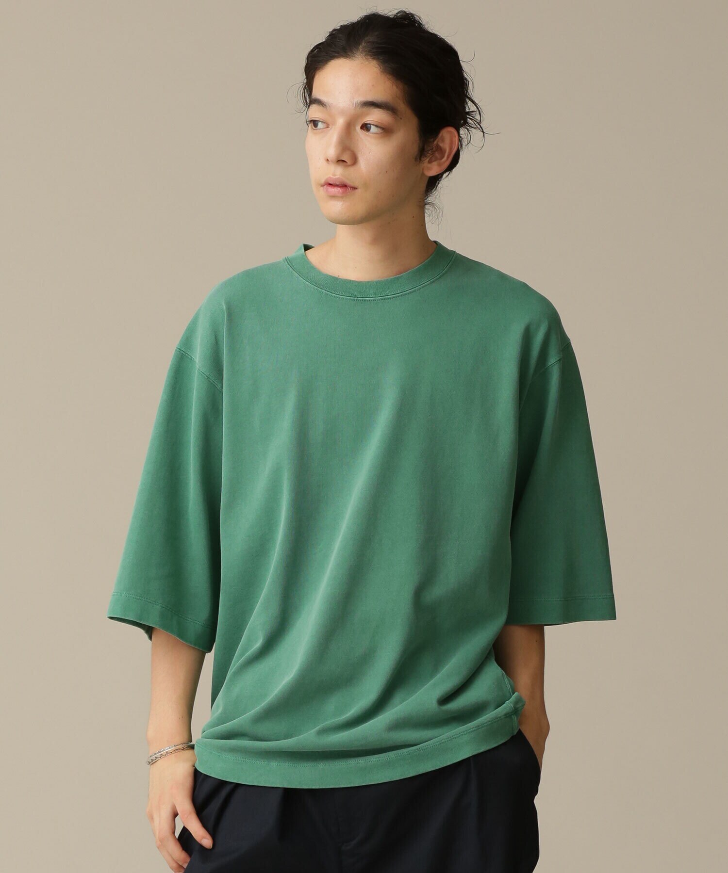 ピグメントギャザー5分袖Tシャツ