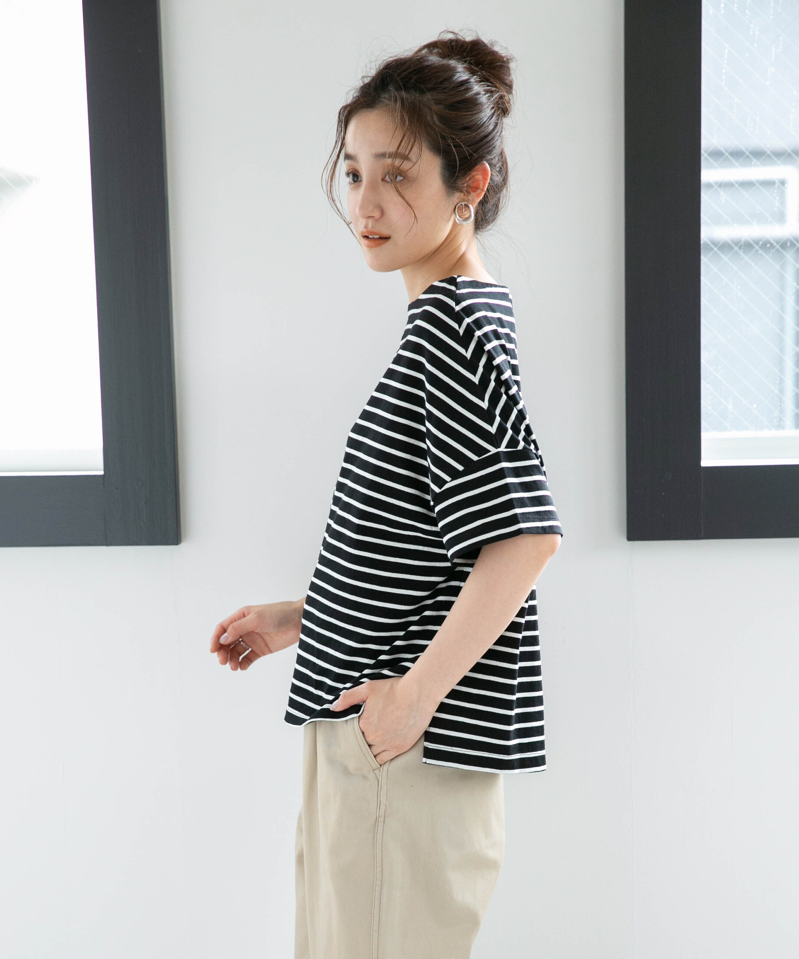LB.04/WEB限定 ボーダーワイドドロップTシャツ半袖