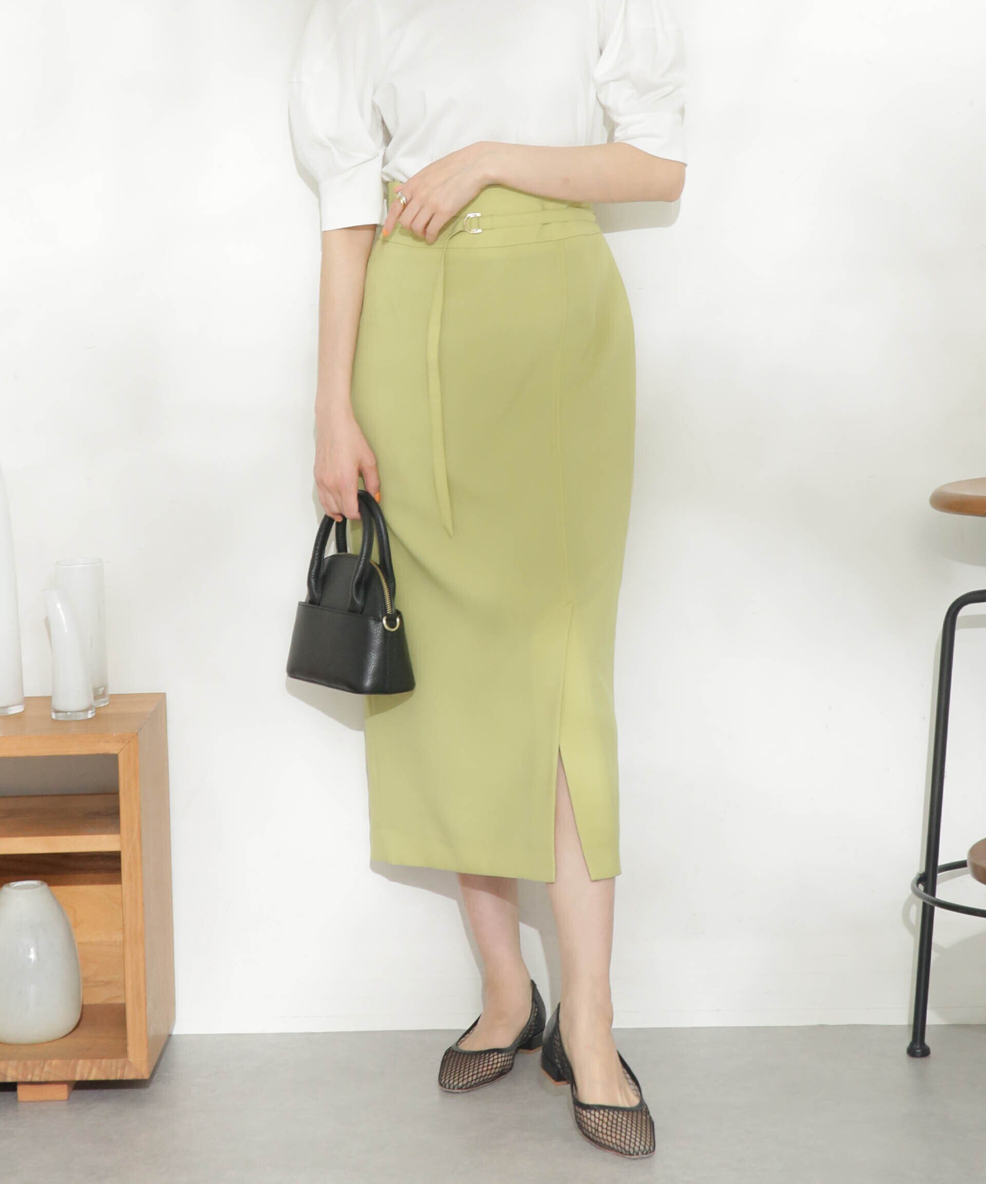 LB.03/メランジドライ ベルト付きタイトスカート(セットアップ可)|nano