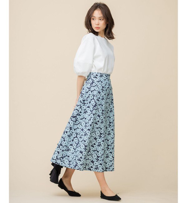 組曲×setsuko sagittaire】バイカラーフラワープリント フレアスカート