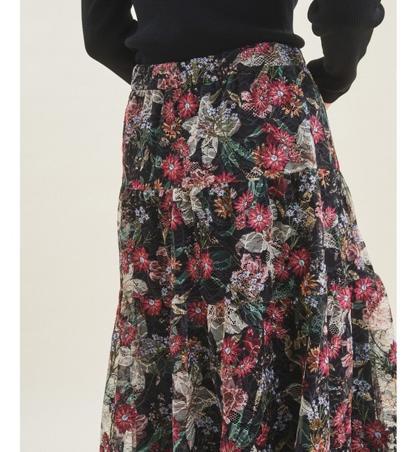 レディースボタニカルプリント刺繍スカート