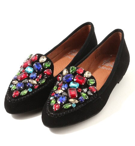 (JEFFREY CAMPBELL FOR ROSE BUD) ST:33619-2 SUEDE JEWEL SLIP ON SHOES