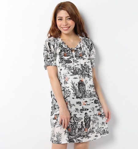 (RS SCARVES)DR7000 TOILE AND SKULL SMOCK DRESS