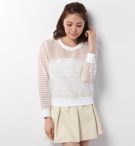 S-LBL-14102 SEETHROUGH STRIPE P/O BLOUSE