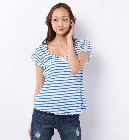 (SEEDS OF CALIFORNIA FOR RB)11/30S SLUB STRIPE WIDE NECK TEE