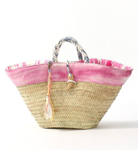 (EN SHALLA)ENSBSKT0803 TIE DYE LEATHER TRIM BASKET