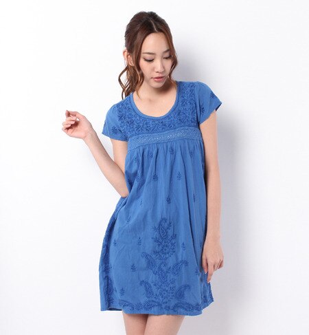 LOP-14118 DYED EMB. S/S MINI DRESS