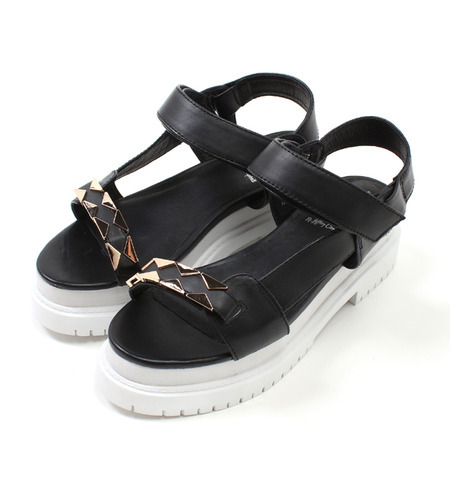 (JEFFREY CAMPBELL FOR ROSE BUD)HA:F1416 FLAT CALF LTH SANDAL W/GOLD CHAIN