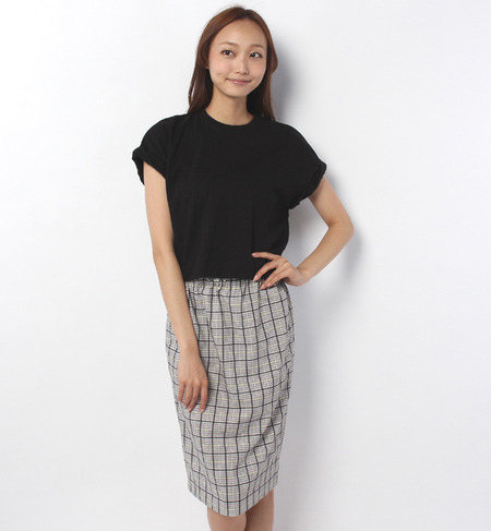 LOP-14157 SHORT SLV CHECK SKT DRESS