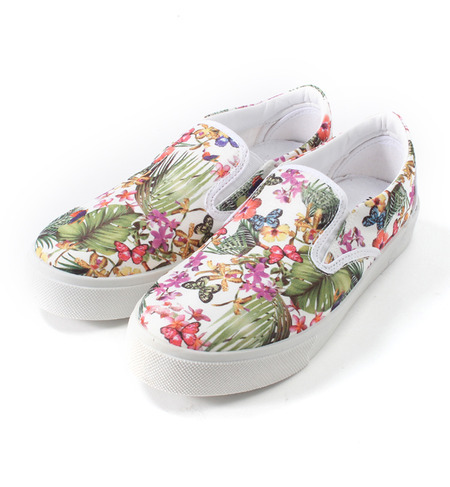 (PINK SHOES)17000 FLOWER PRINT CVS SLIP ON SNEAKER