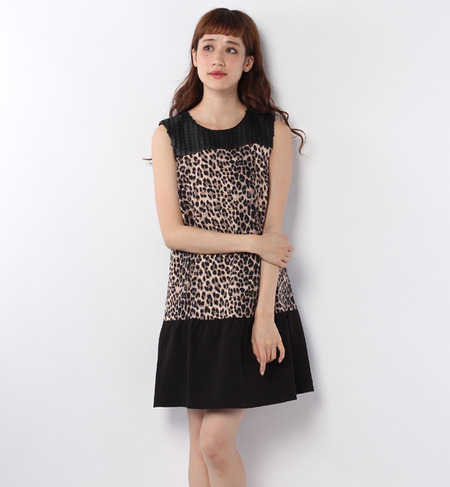 (ALLURE)D7141241 LEOPARD PT SLV.LESS DRESS