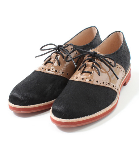 (ALL BLACK)12-0202-1 HAIR/PATEN SADDLE OXFORD