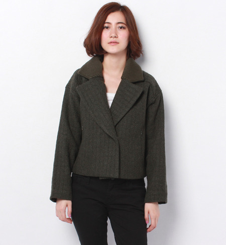 LJ-14219 RIB COLLAR CROPPED JACKET
