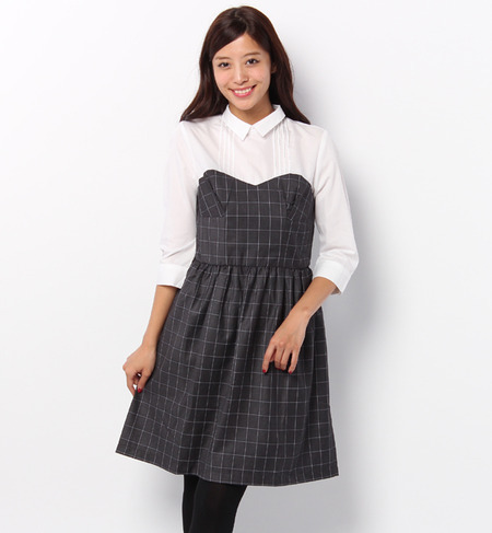 LOP-14208 3/4 SLV. CHECK DRESS