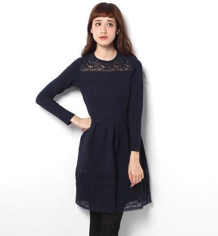 LOP-14205 EMBROIDERY L/S TUCK DRESS