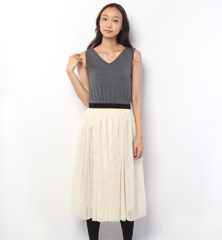 S-LOP-14213 SLEEV-LESS TULLE DRESS
