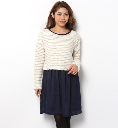 LOP-14223 DROP SLV. KNIT COMBINATION DRESS