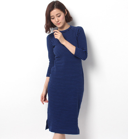 LCTO-14248 HI-NECK 3/4SLV.LONG DRESS