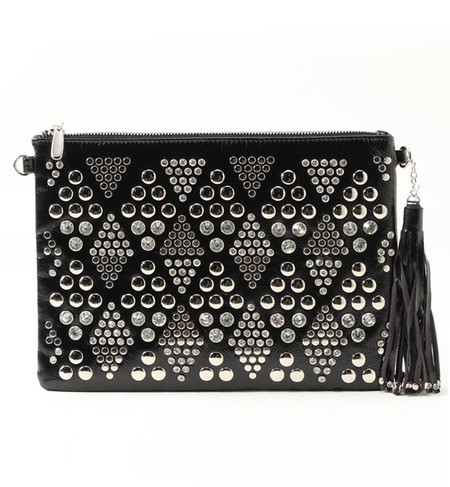 (LL ACCESSORIES)B1707 RHINE STONE/ STUDS CLUTCH BAG