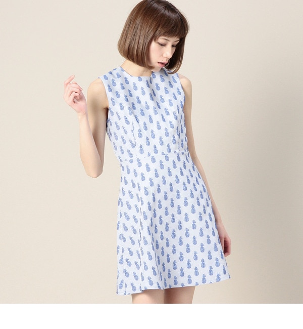 LOP-15116 PINEAPPLE SLV.LESS FLARE DRESS