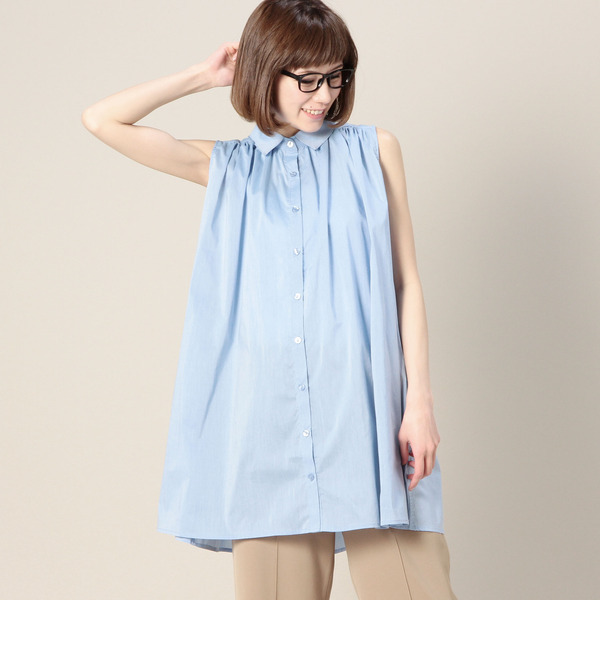 LSH-15109 SLV-LESS GATHERED TUNIC SHIRT