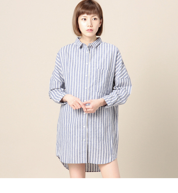 コットンストライプロングシャツ