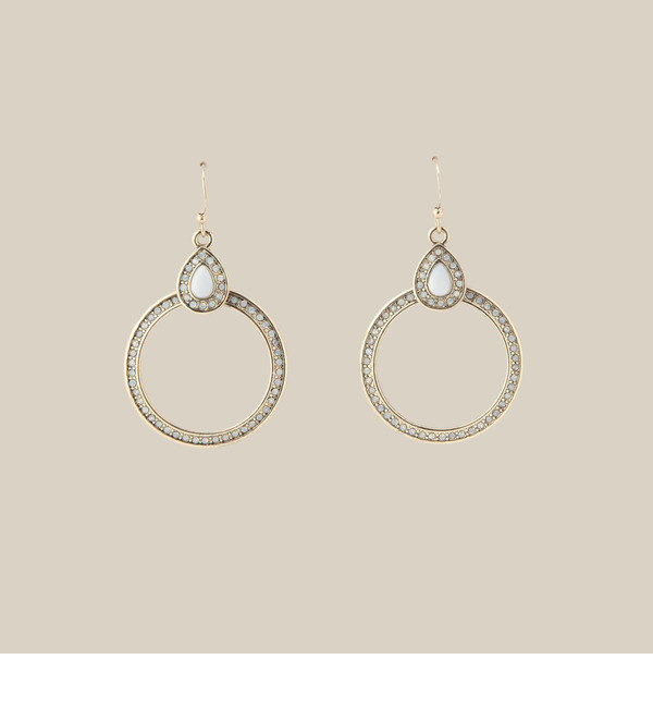 ラインストーンリングピアス