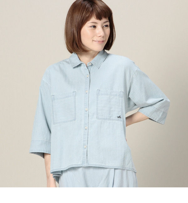 【ローズ バッド/ROSE BUD】 LSH-15104 HERRING BONE DENIM WIDE H/S SHIRT [送料無料]