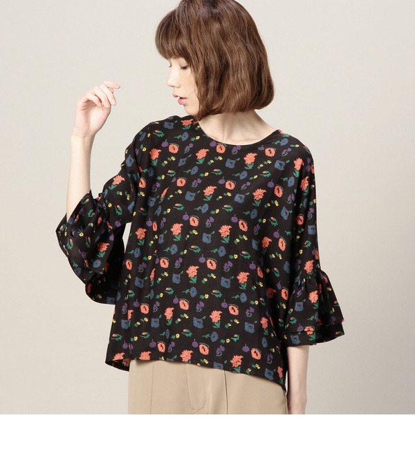 (HLAADA FOR ROSE BUD)15-803012 VINTAGE FLWR PRNT RUFFLE SLV BLOUSE