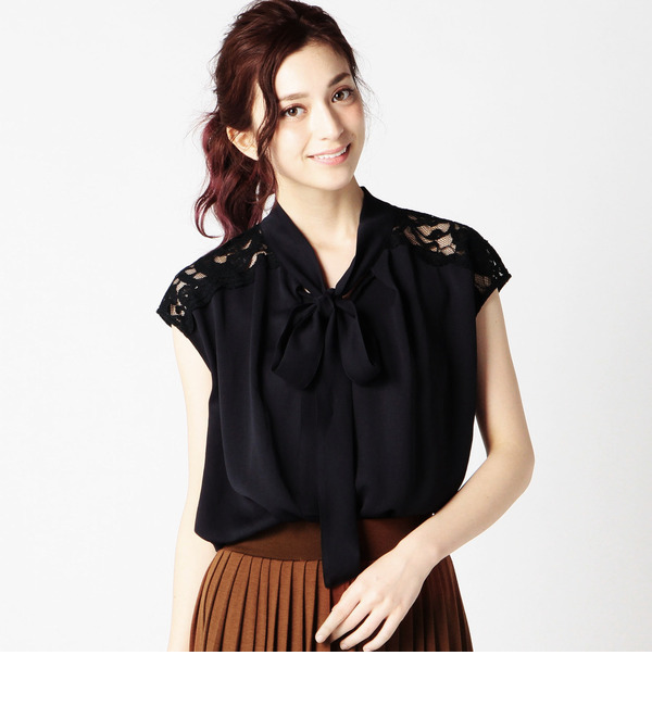 【ローズ バッド/ROSE BUD】 LBL-15202 LACE YOKE BOW-TIE BLOUSE [送料無料]