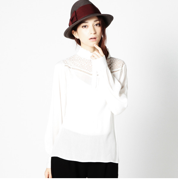 【ローズ バッド/ROSE BUD】 【カタログ掲載】(HLAADA FOR ROSE BUD)RH3 CREPE/LACE H/N BLOUSE [送料無料]