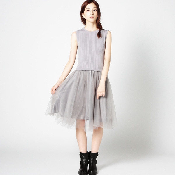 【ローズ バッド/ROSE BUD】 【カタログ掲載】LOP-15202 SLV.LESS TULLE COMBI DRESS [送料無料]