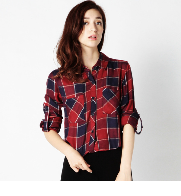 【ローズ バッド/ROSE BUD】 RW65506 RIAN RAYON CHK CROPPED L/S SHIRT [送料無料]