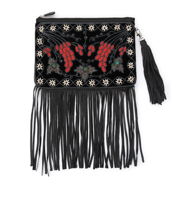 (ANANAYA)AN02441 BEADED W/ FRINGE CLUTCH BAG