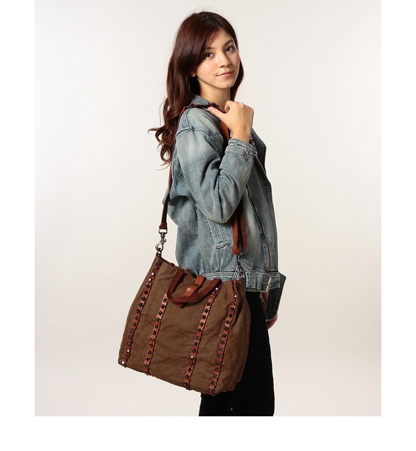 【ローズ バッド/ROSE BUD】 (CAMPOMAGGI)C1681BIS TVVLTC CANVAS/LTHR STUDS BAG [送料無料]