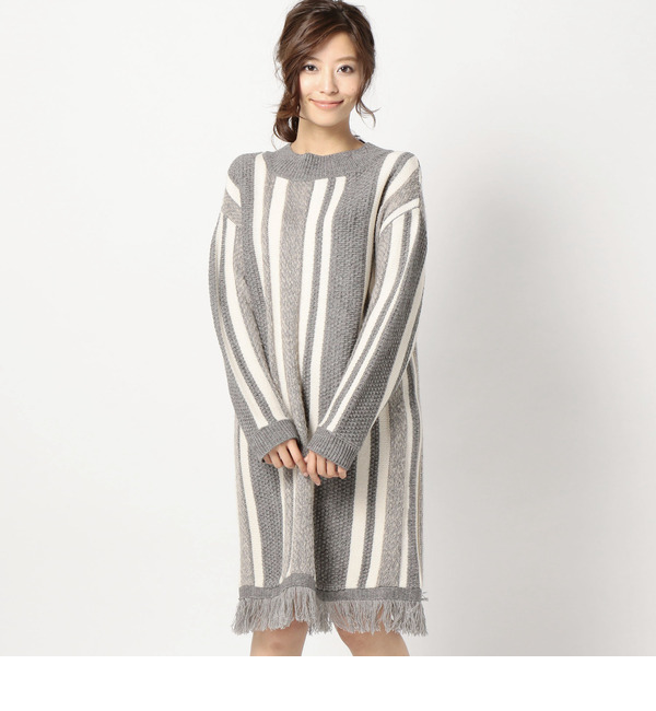 【ローズ バッド/ROSE BUD】 LK-15294 HEM FRINGE L/S DRESS [送料無料]