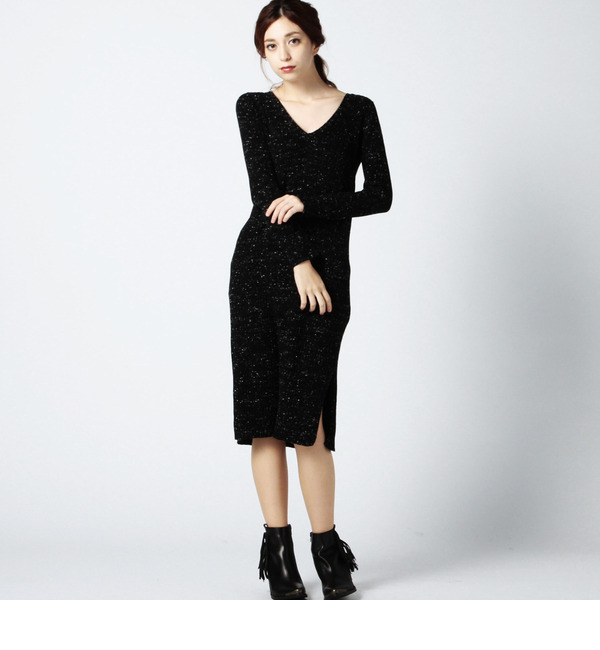 【ローズ バッド/ROSE BUD】 LK-15241 V/N SIDE SLIT LONG DRESS [送料無料]