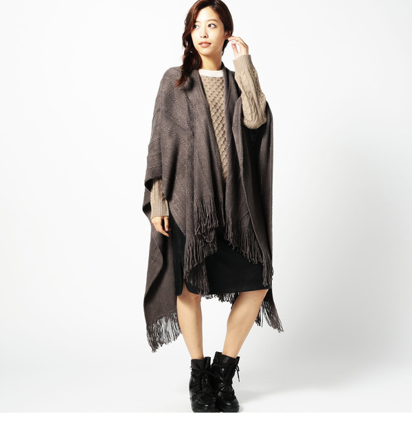 【ローズ バッド/ROSE BUD】 【STORY掲載】LR-15223 ACRYLIC KNITTED FRINGE SHAWL [送料無料]