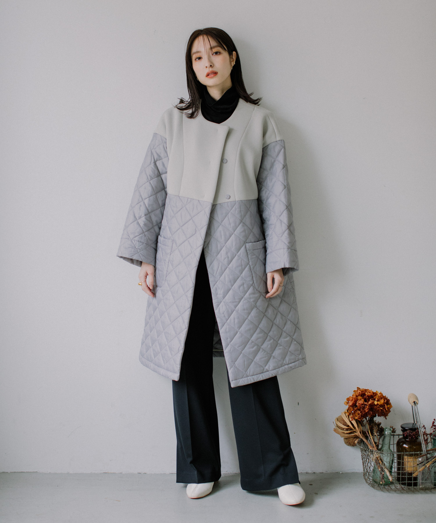 印象のデザイン Audrey ロングコート ダンボール×キルティング Wad John and - ロングコート