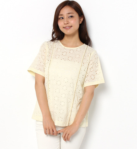 フラワーカットワークレース刺繍プルオーバーブラウス