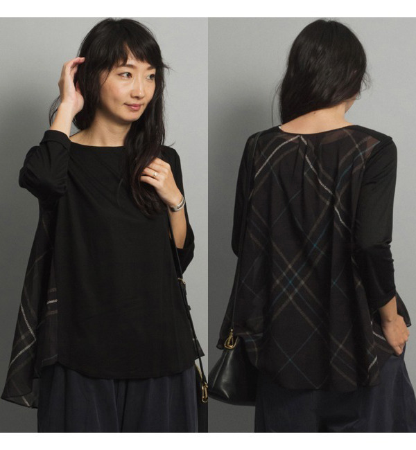 【アメリカンラグ シー/AMERICAN RAG CIE】 【WEB限定】MUNICHビックチェックシフォン×ジャージートップス [送料無料]