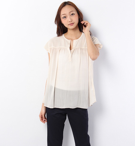 シフォン×サテン切り替えブラウス